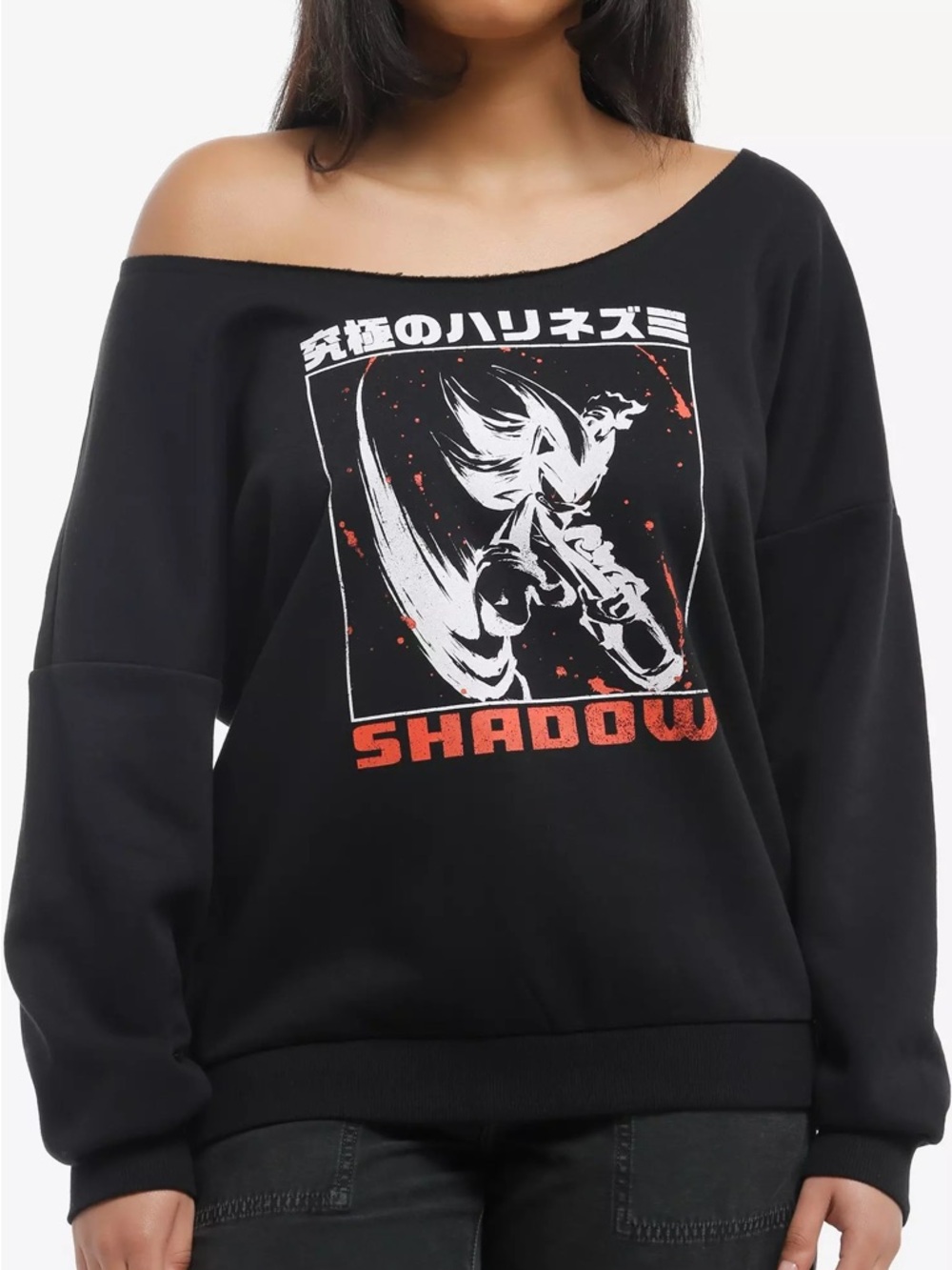Sonic the Hedgehog Shadow Off Shoulder Sweatshirt Size Large Black Sega